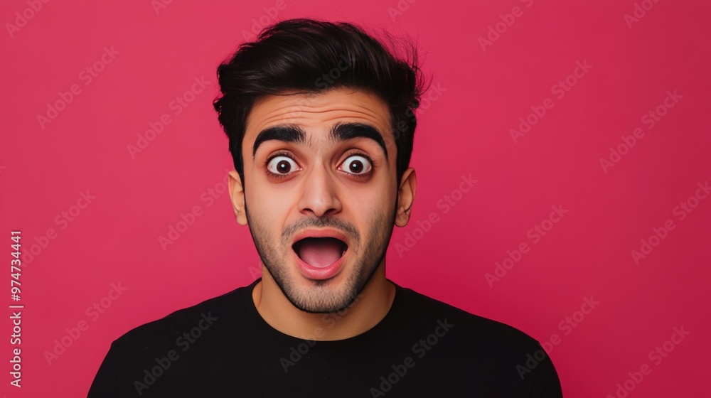 Young Pakistani Man with a Shocked Expression on His Face, Isolated Against a Solid Background. Capturing a Moment of Surprise and Emotion. Young Pakistani Man with a Shocked Expression on His Face, Isolated Against a Solid Background. Capturing a Moment of Surprise and Emotion.