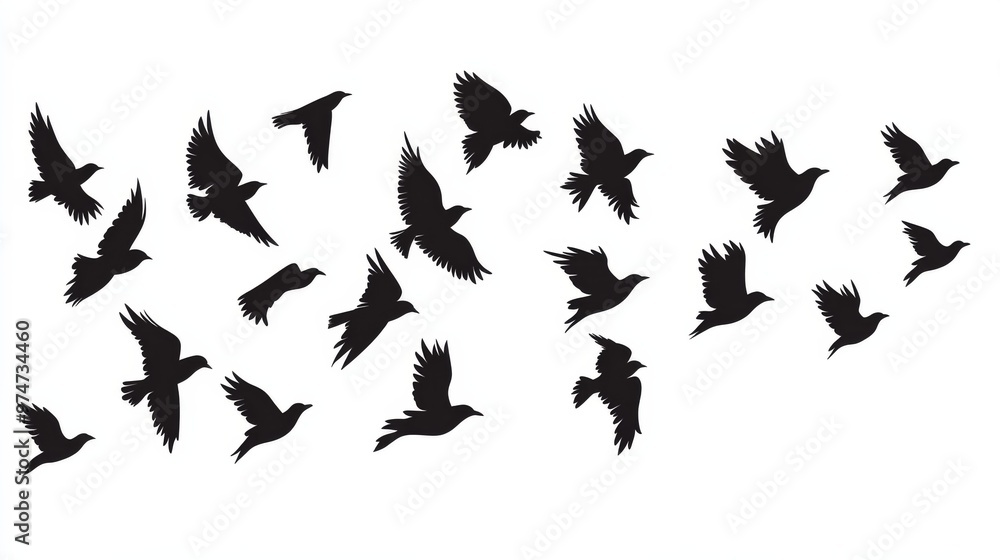 crows flock silhouette isolated on white background crows flock silhouette isolated on white background