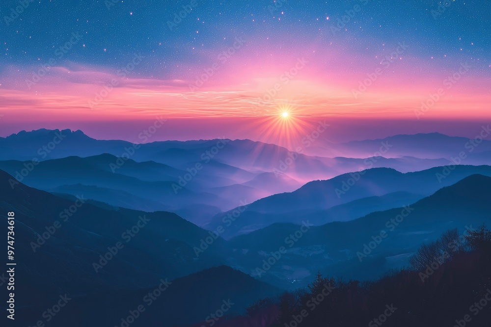 A Pink Sunset Over Silhouetted Mountain Ranges A Pink Sunset Over Silhouetted Mountain Ranges