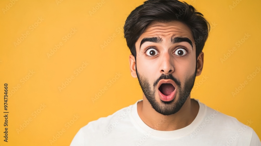Young Pakistani Man with a Shocked Expression on His Face, Isolated Against a Solid Background. Capturing a Moment of Surprise and Emotion. Young Pakistani Man with a Shocked Expression on His Face, Isolated Against a Solid Background. Capturing a Moment of Surprise and Emotion.