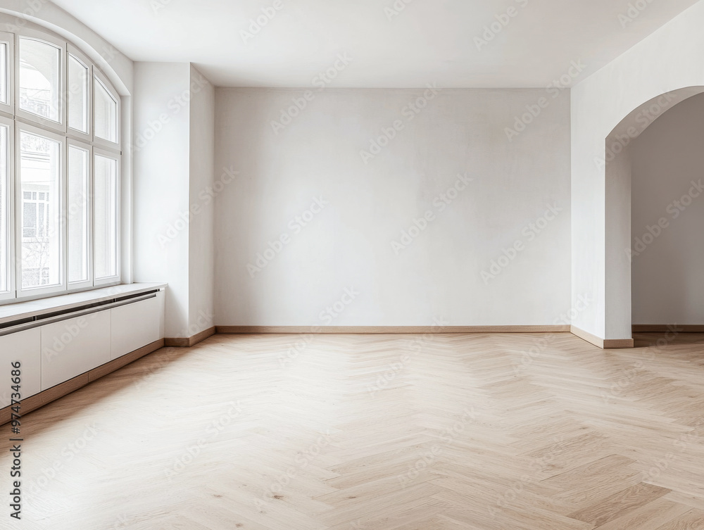 Empty room interiors in warm tones with a mix of natural window lighting and shadows. Minimalist apartment interior Empty room interiors in warm tones with a mix of natural window lighting and shadows. Minimalist apartment interior
