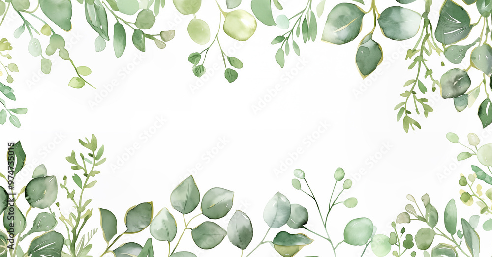 Watercolor illustration of a greenery frame on a white background. Floral watercolor greenery design. Wedding invitation card. Watercolor illustration of a greenery frame on a white background. Floral watercolor greenery design. Wedding invitation card.