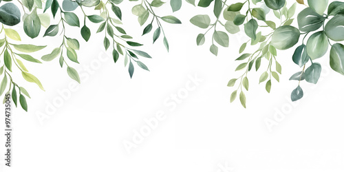 Watercolor illustration of a greenery frame on a white background. Floral watercolor greenery design. Wedding invitation card.