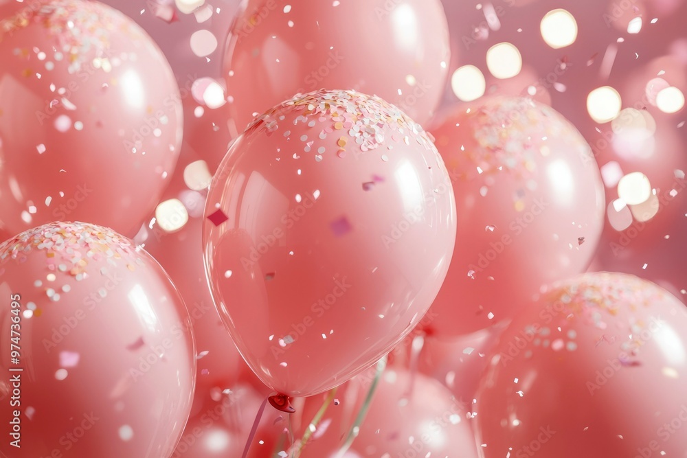 Pink Balloons with Confetti and Bokeh Lights Pink Balloons with Confetti and Bokeh Lights