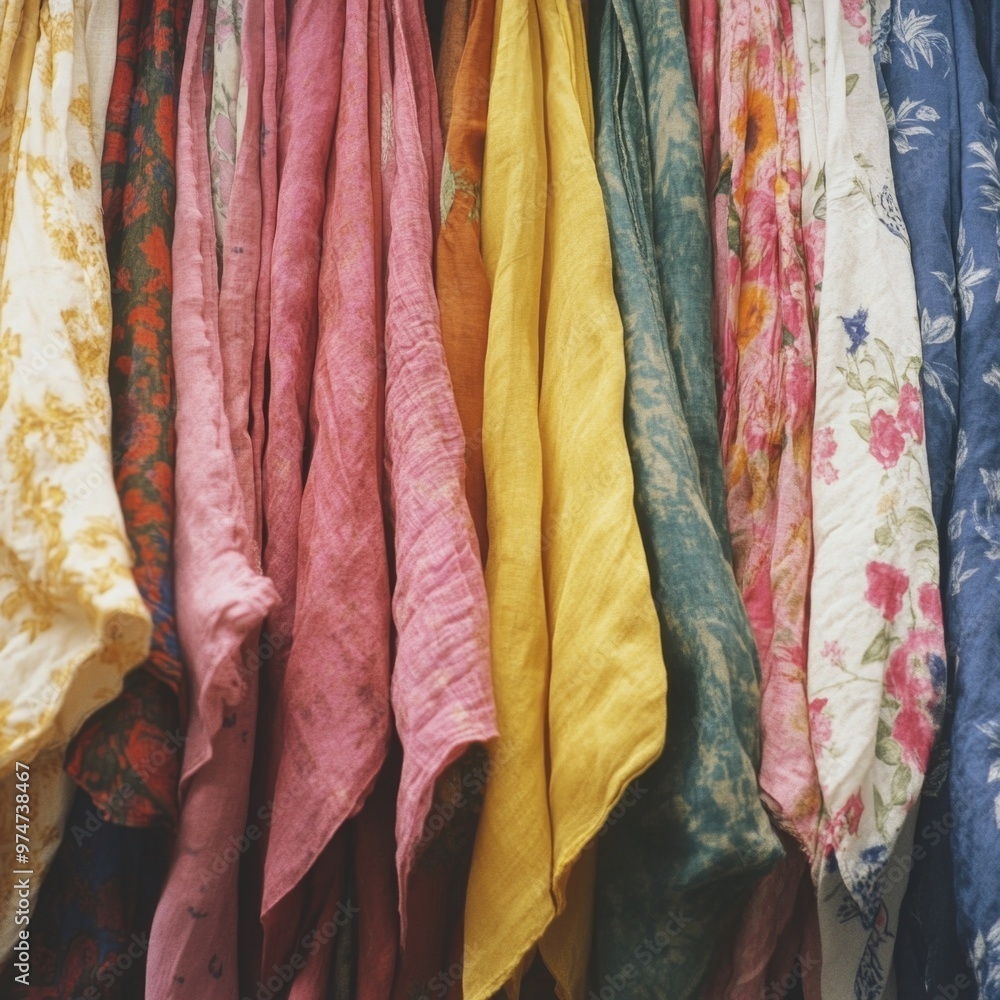 Cloth – Colorful Fabrics Hanging in Rows with Various Textures Naturally Draping in the Breeze