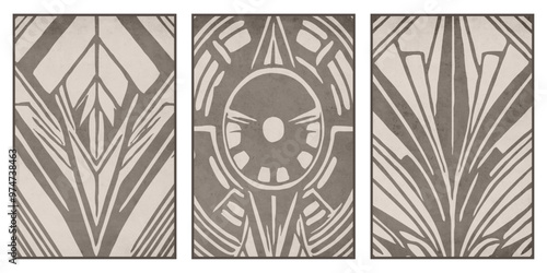 Set of 3 Abstract illustration in vintage style. For use in graphics, for wall decor.