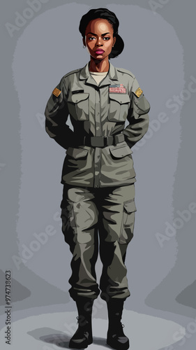 Illustration of black woman military