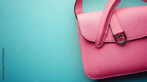 Pastel pink hand bag on a light background Top handle womens leather bag Summer fashion concept Mock up Close up : Generative AI