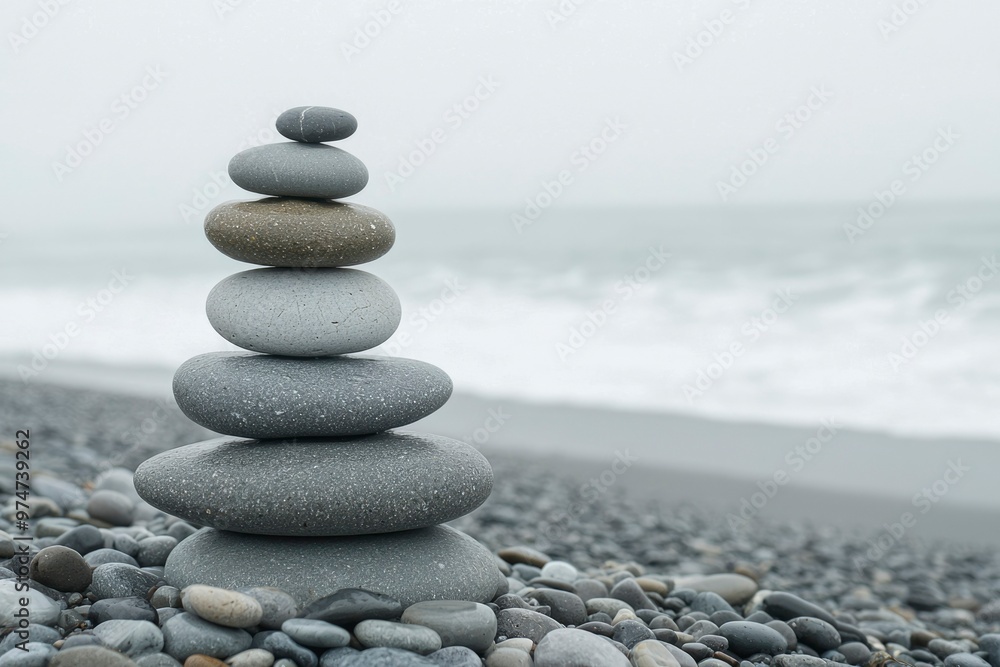 Balanced Rock Stack on a Pebble Beach Balanced Rock Stack on a Pebble Beach