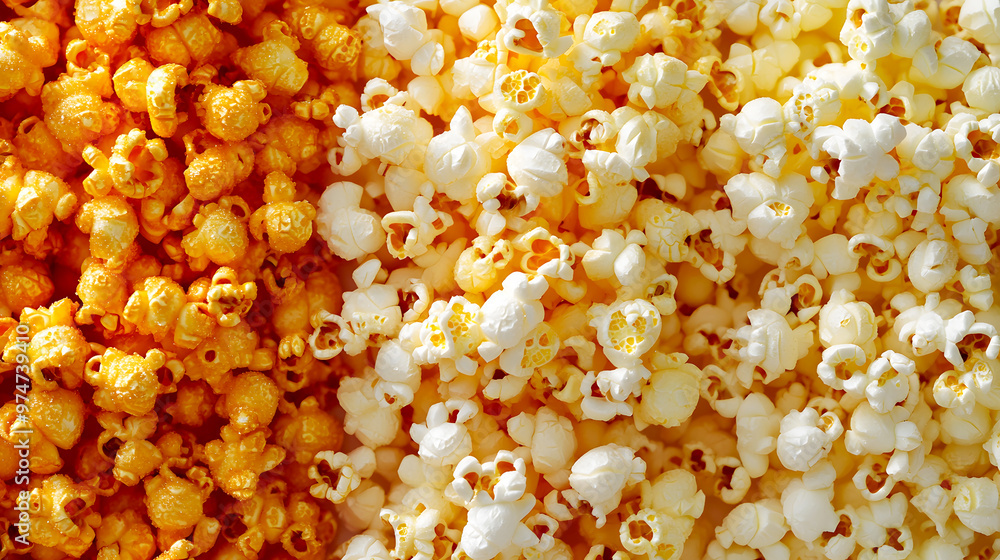 Kettle corn popcorn with a golden, sugary coating, the perfect combination of sweetness and salt Kettle corn popcorn with a golden, sugary coating, the perfect combination of sweetness and salt