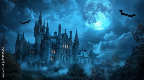 Wallpaper Mural Gothic Castle Bathed in Moonlight: A Haunting Scene Torontodigital.ca