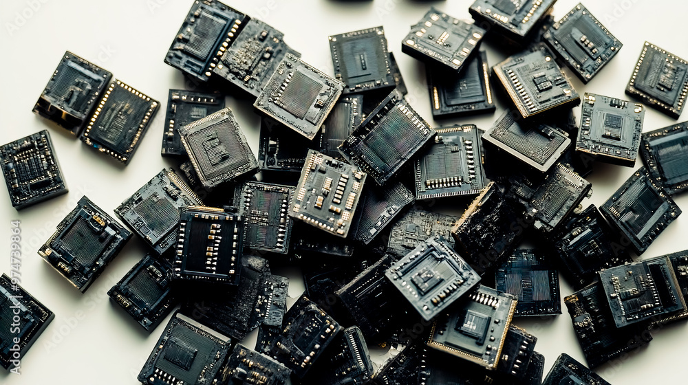 Top view of large heap of new transistors on white background. Top view of large heap of new transistors on white background.