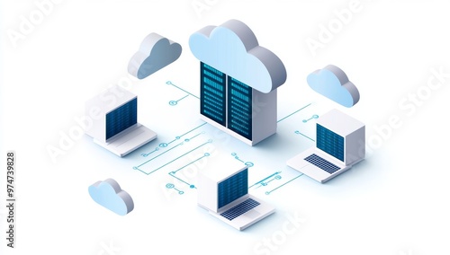 Cloud Computing Illustration with Isometric View