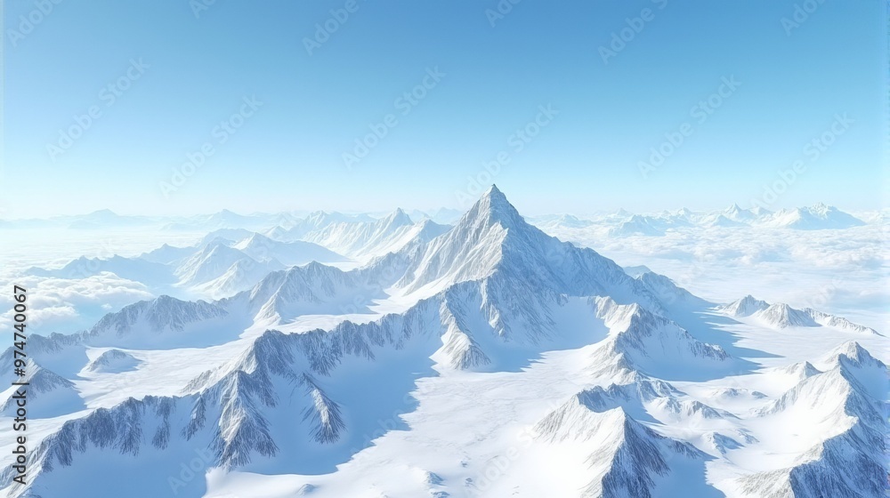 Obraz premium Expansive panoramic View Snow-covered Mountain Range Under a Clear Blue Sky