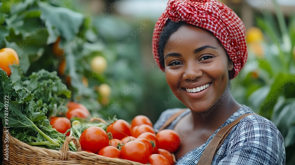 Φωτογραφία Black woman agriculture or face of farmer with basket of vegetables harvest or f