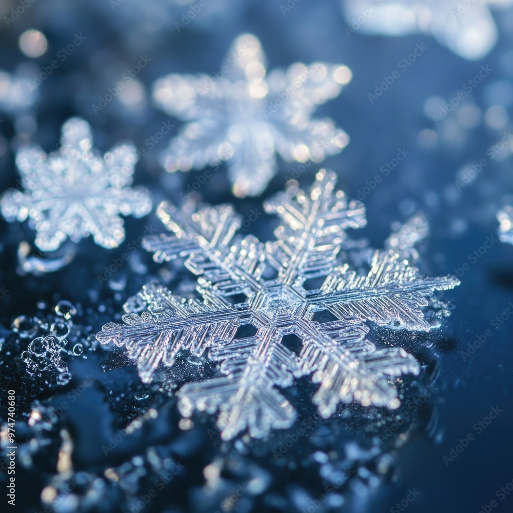 Snow – Macro Shot of Individual Snowflakes Melting on a Glass Surface Snow – Macro Shot of Individual Snowflakes Melting on a Glass Surface
