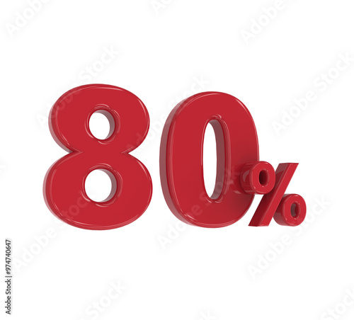 3D Number 80 percent  Promotion or Discount Style Color red photo