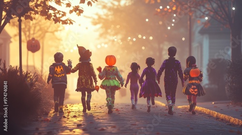 3D Animated Kids Trick-or-Treating in Foggy Street | Halloween AR Experience