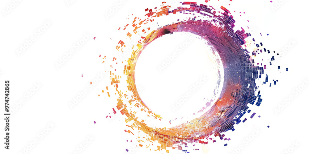 abstract with a wavy circle made from digital pixels, suggesting a connection to technology, on a white background abstract with a wavy circle made from digital pixels, suggesting a connection to technology, on a white background