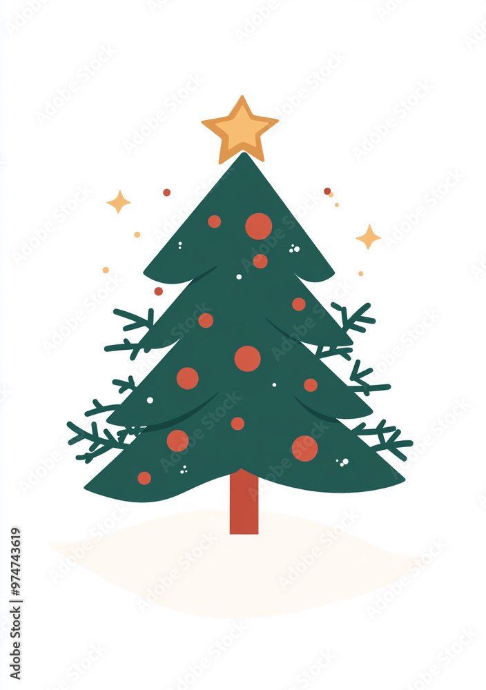 Obraz premium A cute Christmas tree clip art, a simple flat vector illustration with a white background, minimalistic