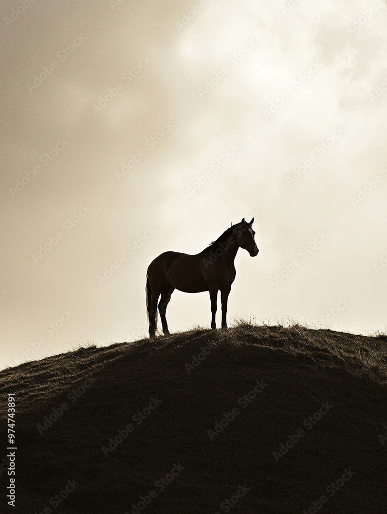 a horse standing on a hill, a horse standing on a hill,