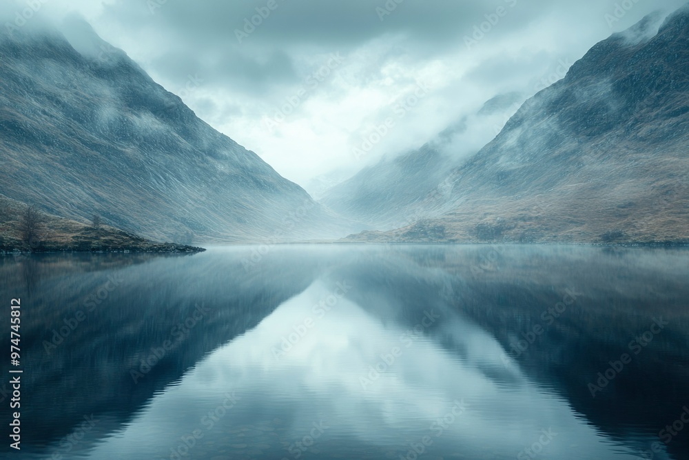 Misty Mountain Reflections in a Still Lake Misty Mountain Reflections in a Still Lake