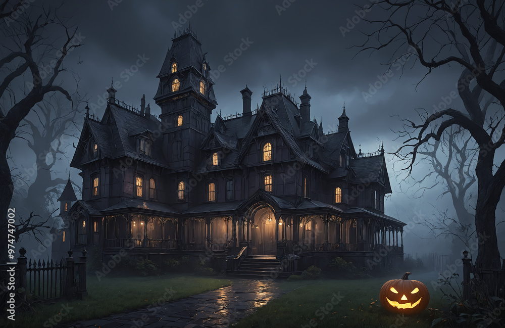 3d render of halloween theme haunted house at night with big moon 3d render of halloween theme haunted house at night with big moon