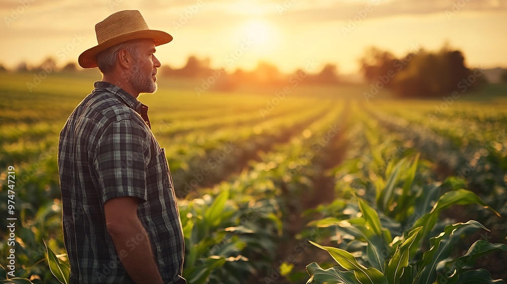 Fototapeta premium Farmer in corn fields Growth outdoor : Generative AI
