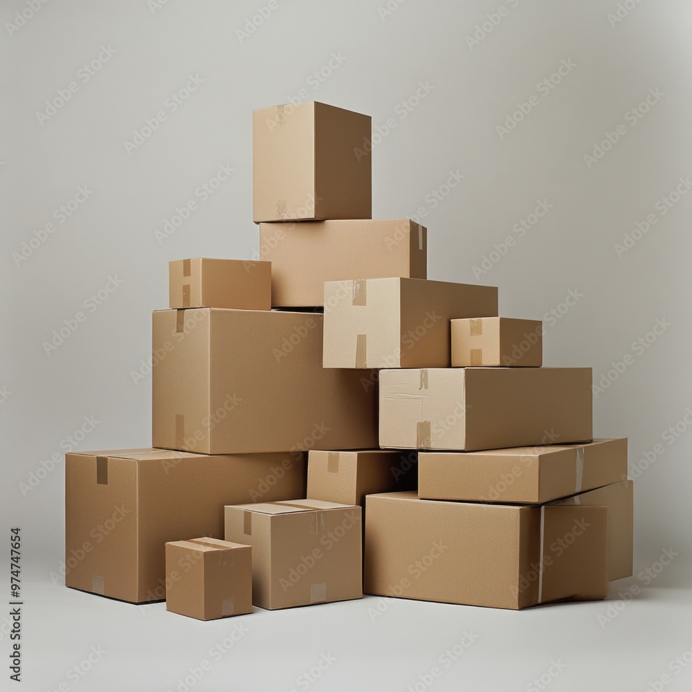 Boxes – Stacked Cardboard Boxes in Various Sizes on a Neutral Background Boxes – Stacked Cardboard Boxes in Various Sizes on a Neutral Background