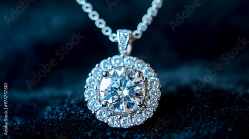 luxurious diamond pendant necklace, featuring a large solitaire diamond surrounded by smaller stones