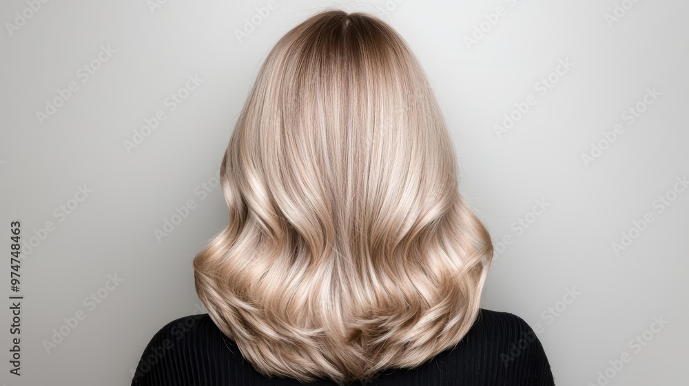 Stylish blonde hair with soft waves, showcasing modern hair trends in a minimalistic background. Stylish blonde hair with soft waves, showcasing modern hair trends in a minimalistic background.