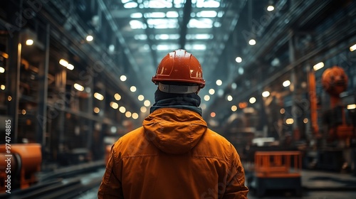 Using equipment operator Factory worker is indoors with hard hat : Generative AI