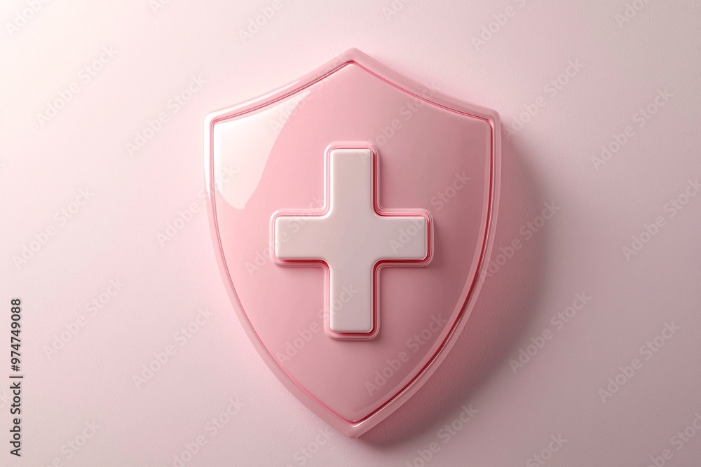 Pink Shield with White Cross Icon. Pink Shield with White Cross Icon.