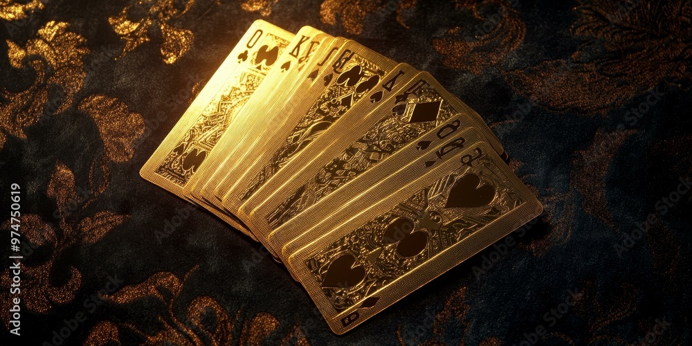 Fototapeta premium Golden playing cards on a dark background.