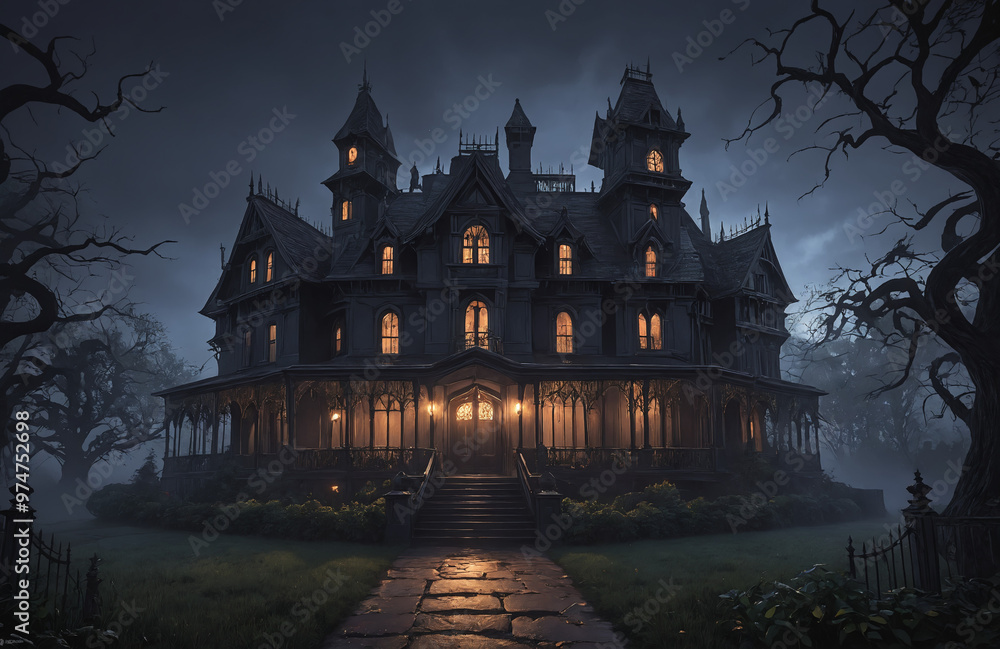 3d render of halloween theme haunted house at night with big moon 3d render of halloween theme haunted house at night with big moon