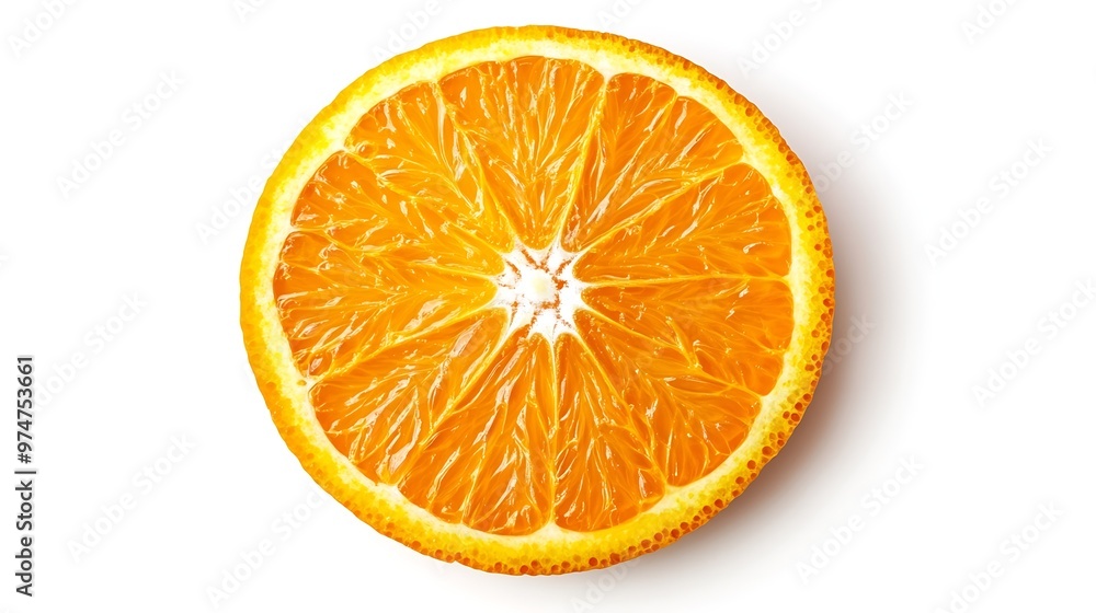 Fototapeta premium Orange slice isolated Round orange slice on white background Orang fruit circle piece with clipping path Isolated white Full depth of field : Generative AI