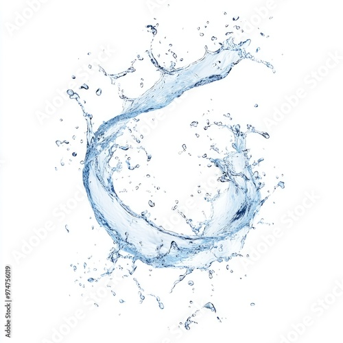 Floating Water Wave Splash in Light Blue Hue Isolated on White Background