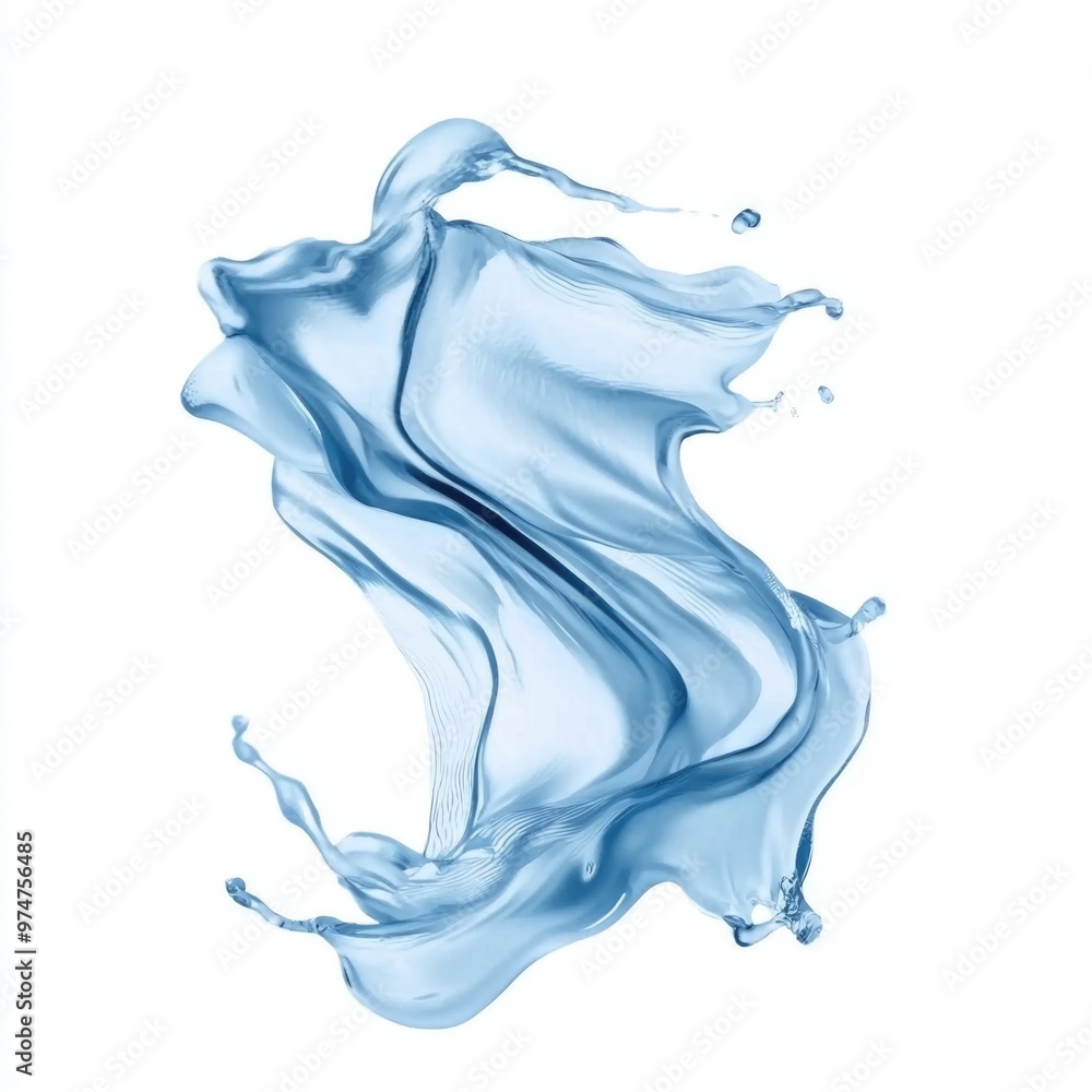 Fototapeta premium Floating Water Wave Splash in Light Blue Hue Isolated on White Background