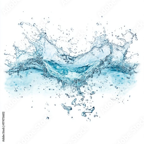 Floating Water Wave Splash in Light Blue Hue Isolated on White Background