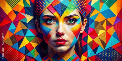 Geometric Makeup, Abstract Art, Portrait, Modern Art, Color Palette, Face Painting, Digital Art photo