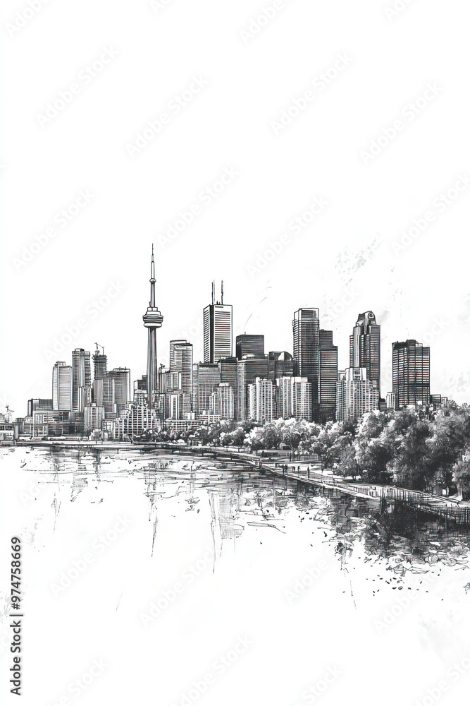 Obraz premium Longueuil, Canada, black and white pen pencil hand-drawn effect portrait drawing illustration for travel poster, card, wallpaper, backdrop or banner. Modern, clear, artistic and simple