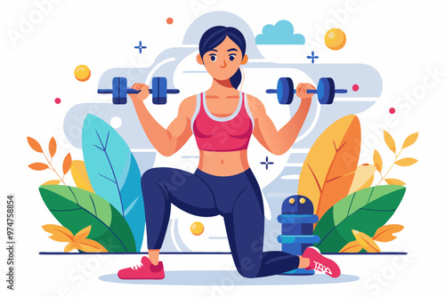 Vector illustration of during work out in the gym weight lifting