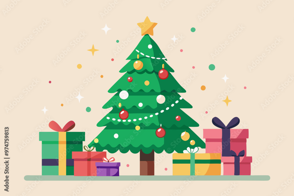 Vector illustration of Christmas tree and gifts Vector illustration of Christmas tree and gifts