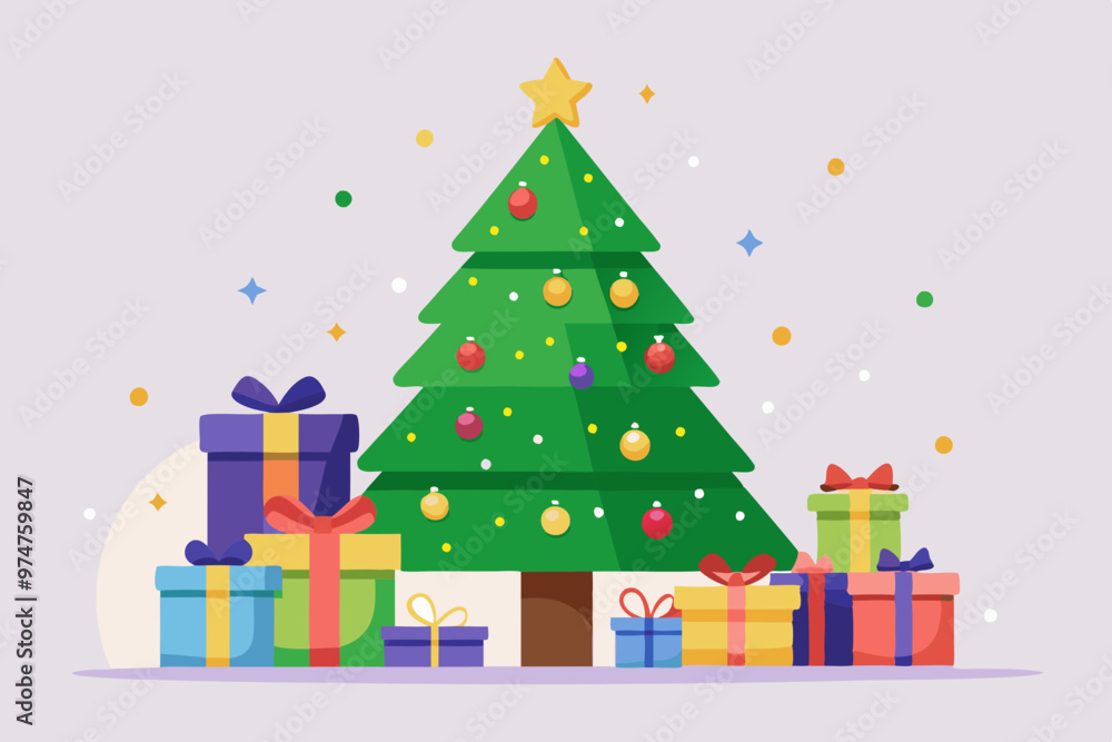Vector illustration of Christmas tree and gifts Vector illustration of Christmas tree and gifts