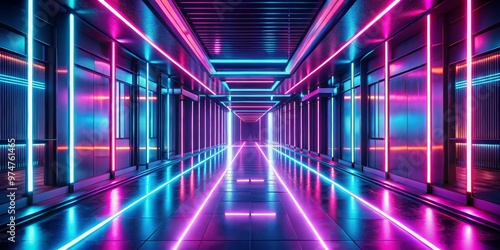 Wallpaper Mural Neon Lights Corridor - 3D Rendered Futuristic Cyberpunk, Neon Lights, Cyberpunk Torontodigital.ca