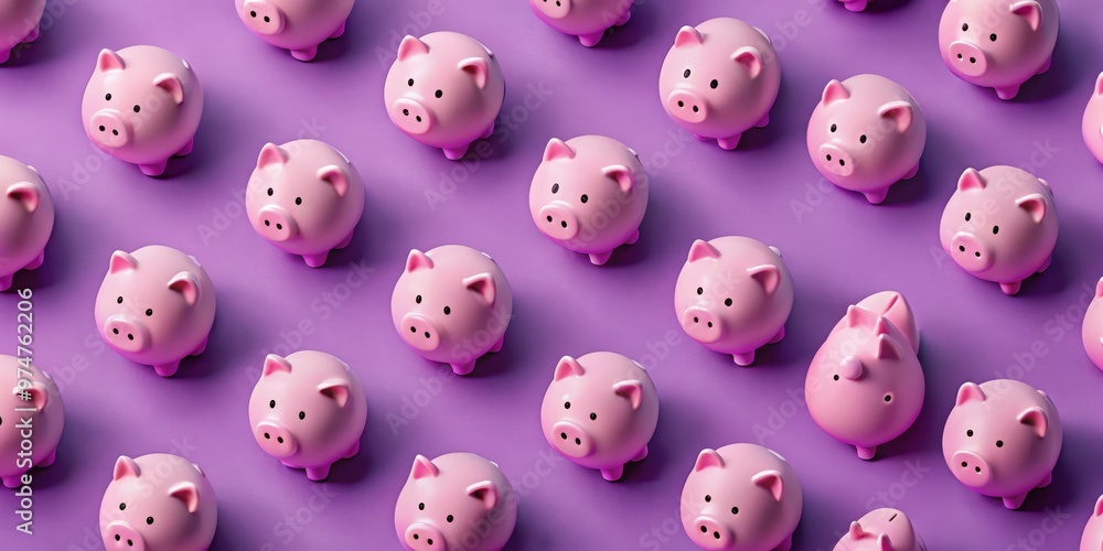 Pink Piggy Banks on Purple Background, 3D Rendered, Piggy Bank Pattern, Saving Money, Finance , Piggy Bank , Savings Pink Piggy Banks on Purple Background, 3D Rendered, Piggy Bank Pattern, Saving Money, Finance , Piggy Bank , Savings