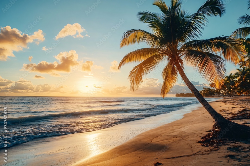 Tropical Sunset Beach with Palm Tree Tropical Sunset Beach with Palm Tree