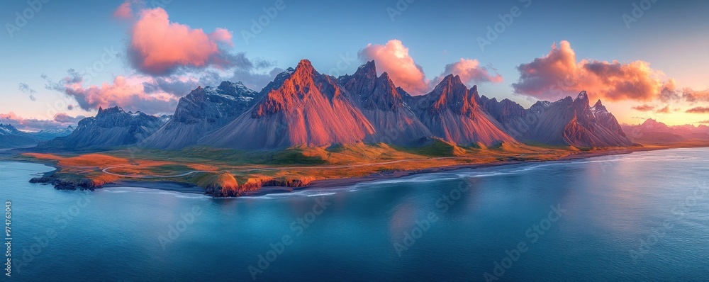 Obraz premium Majestic Mountain Range at Sunset