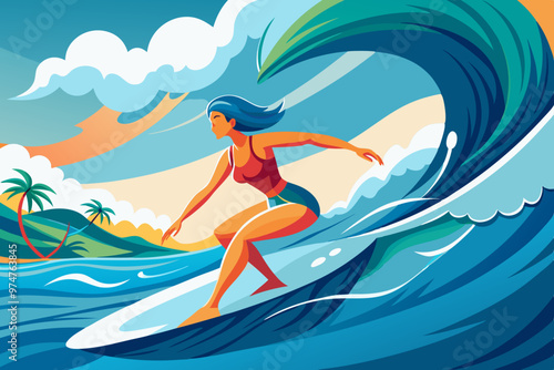 vector illustration of a female surfer