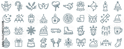 Festive Christmas and Winter Holiday Editable Line Icons. Vector illustration. part 1